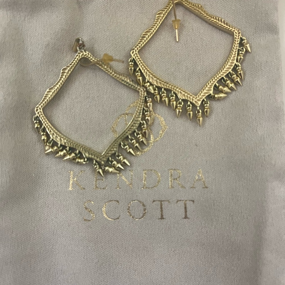 Kendra Scott Gold Geometric Earrings with bag and box. Gift Ready! - Picture 2 of 2